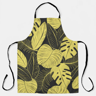 Tablier Two Tone Yellow Black Tropical Leaf Seamless Patte
