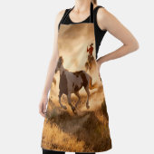 Tablier Two western cowboys riding horses, roping wild hor (Insitu)