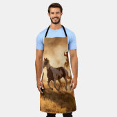 Tablier Two western cowboys riding horses, roping wild hor (Porté)