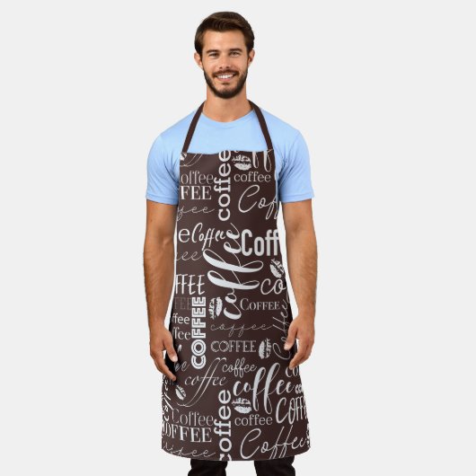 Tablier Typographie Brown Et Blanche Conception Café (Porté)