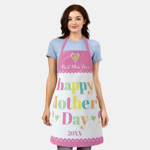 Tablier Typographie colorée et coeurs, fête des mères rose