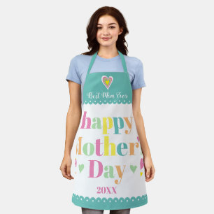 Tablier Typographie colorée et coeurs, Journée turquoise d