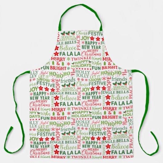 Tablier Typographie de Noël rouge et vert sans couture (Recto)