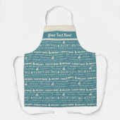 Tablier Typographie rétro de Noël, en bleu et blanc (Recto)