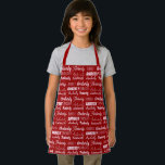 Tablier Typographie rouge personnalisée Nom Police Cute Co<br><div class="desc">Un tablier de Noël rouge festif orné de neuf polices différentes qui épellent en blanc votre nom de famille. Joli cadeau personnalisé pour enfants avec une typographie amusante.</div>