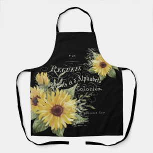 Tablier Typographie vintage et tournesols sur fond noir 