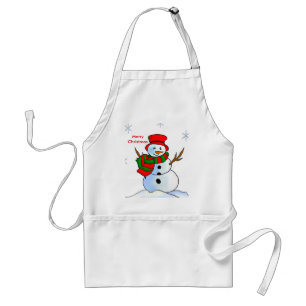Tablier Un bonhomme de neige sur la neige et les flocons d