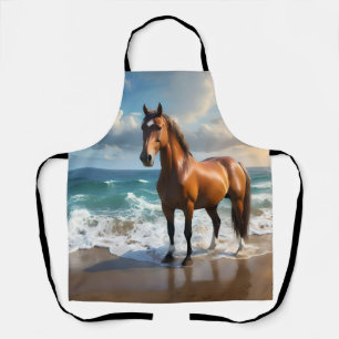 Tablier Un Étonnant Cheval Brown Sur La Plage,