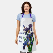 Tablier Un Iris Apron violet avec nom et message (Porté)