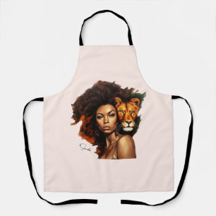 Tablier Une femme afro-américaine avec un lion majestueux