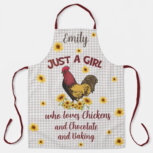 Tablier Une fille qui aime les poulets, le chocolat et la  (Recto)