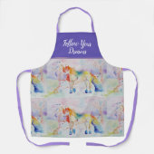 Tablier Unicorn aquarelle peinture rêves violet violet (Recto)