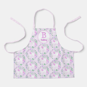 Tablier Unicorn Fleurs Monogramme Nom Rose