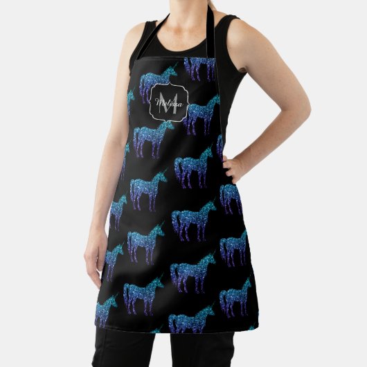 Tablier Unicorn Sparkles aqua blue ombre motif Monogramme (Insitu)