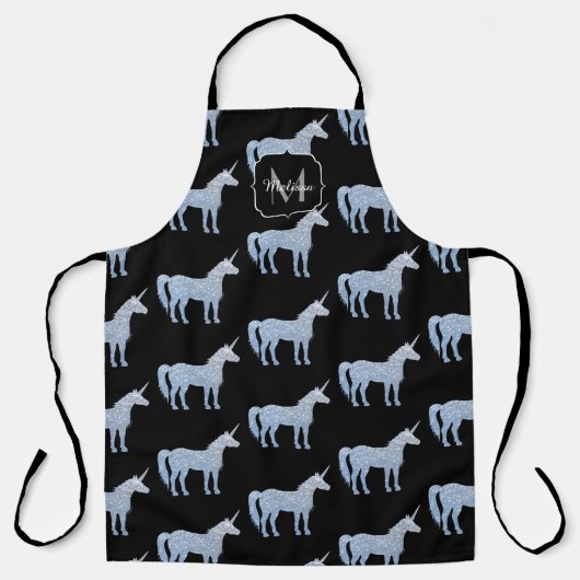 Tablier Unicorne bleu argenté Épercées motif Monogramme (Recto)