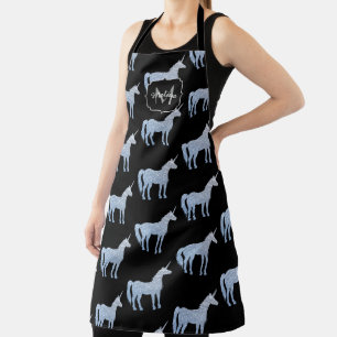 Tablier Unicorne bleu argenté Épercées motif Monogramme