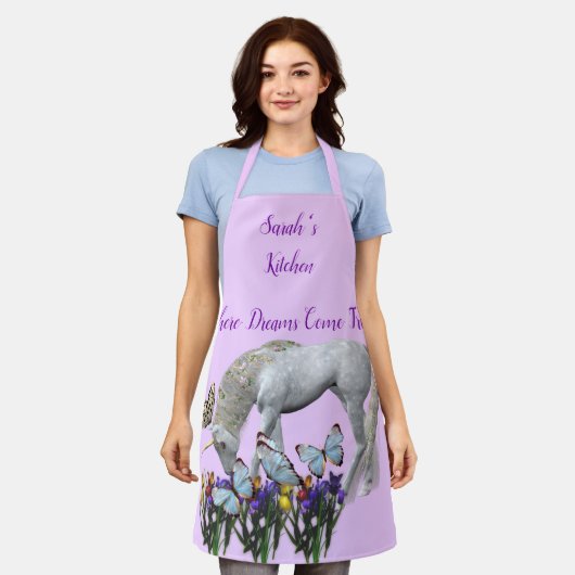 Tablier Unicorne Et Papillons Animal Apron (Porté)