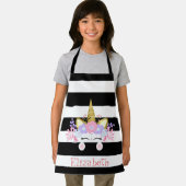 Tablier Unicorne face noir rayures personnalisées (Insitu)