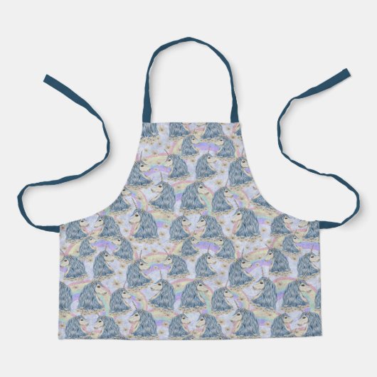 Tablier Unicornes bleues avec arcs-en-ciel (Recto)