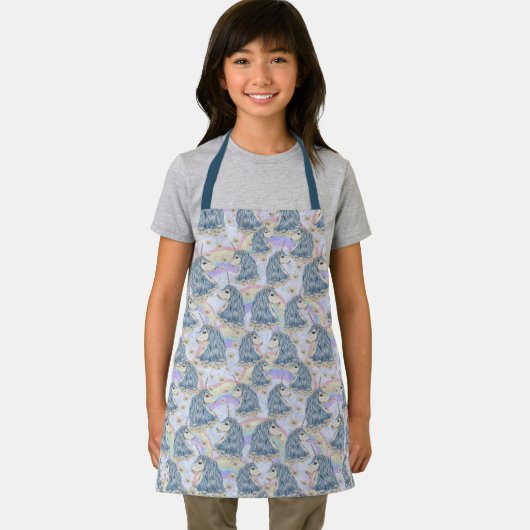 Tablier Unicornes bleues avec arcs-en-ciel (Insitu)