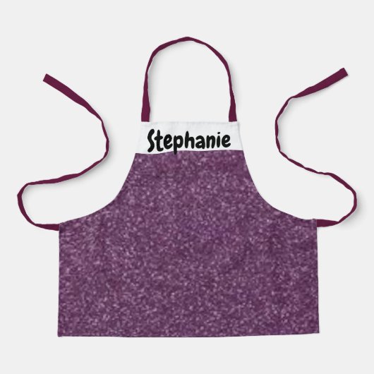 Tablier Unique Purple & White Sparkly Kids Nom personnalis (Recto)