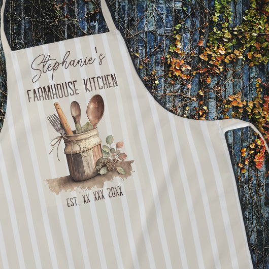Tablier Ustensiles de cuisine de ferme rustique rayure neu