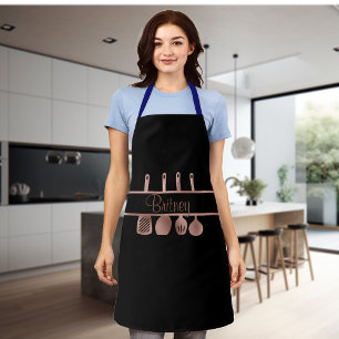 Tablier Ustensiles de cuisine en or rose personnalisés