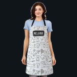 Tablier Ustensiles de cuisine Ligne Doodle Motif Personnal<br><div class="desc">ustensiles de cuisine classiques et gadgets motif illustré.</div>