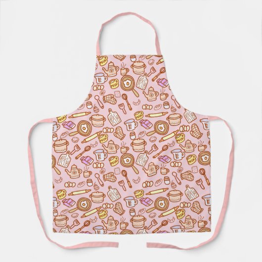 Tablier Ustensiles de cuisine mignons rose (Recto)