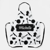 Tablier ustensiles de cuisine monochrome design élégant (Recto)