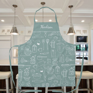 Tablier Ustensiles de cuisine vintage modernes Cute Doodle