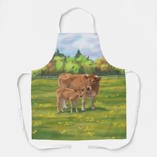 Tablier Vache d'Aubrac et veau mignon dans le pâturage de (Recto)