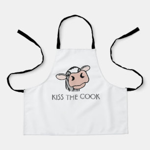 Tablier vache de dessin animé noir blanc rose baiser gris