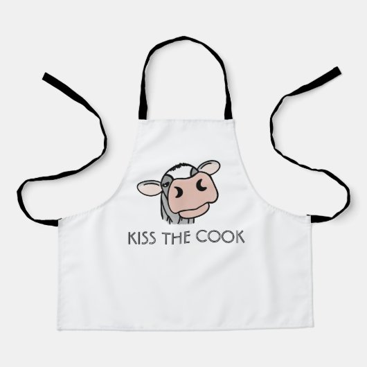 Tablier vache de dessin animé noir blanc rose baiser gris (Recto)
