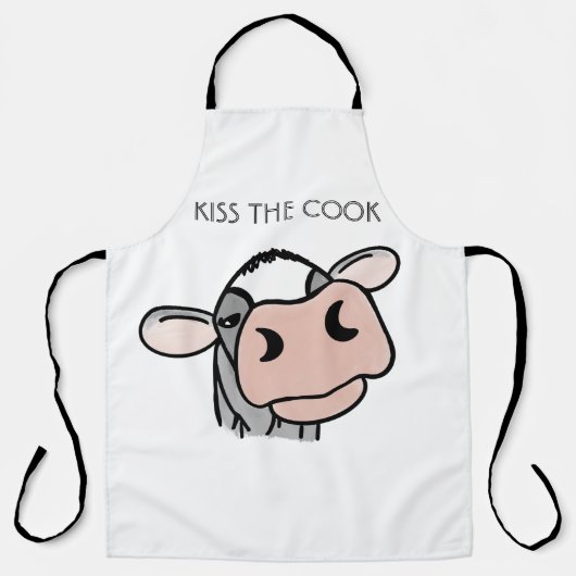 Tablier vache de dessin animé noir blanc rose baiser gris (Recto)