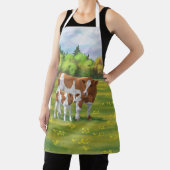 Tablier Vache de Guernesey et veau mignon dans les pâturag (Insitu)