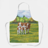 Tablier Vache de Guernesey et veau mignon dans les pâturag (Recto)