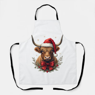 Tablier Vache des Highlands de Noël vintage avec chapeau d