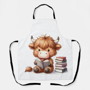 Tablier Vache des Highlands lisant des livres