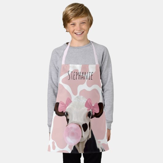 Tablier Vache fille mignonne avec vache rose Imprimer Arri (Porté)