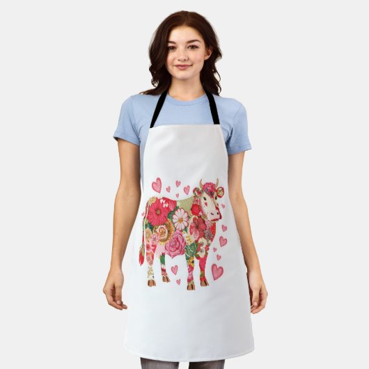 Tablier Vache florale, Vache mignonne Design (Porté)