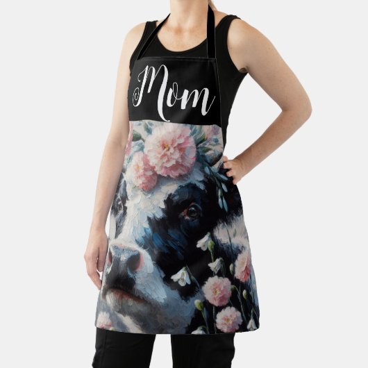 Tablier Vache Holstein dans les fleurs Agritourisme peintu (Insitu)