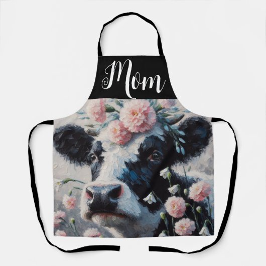 Tablier Vache Holstein dans les fleurs Agritourisme peintu (Recto)