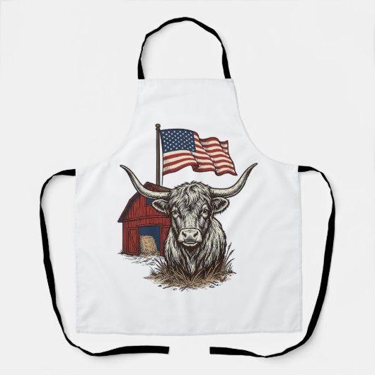 Tablier Vache Longhorn Patriotique et Conception Vectoriel (Recto)