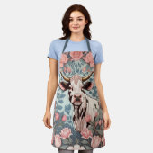 Tablier Vache mignonne avec Arrière - plan floral rose (Porté)