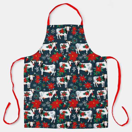 Tablier Vaches de Noël et Poinsettias (Recto)