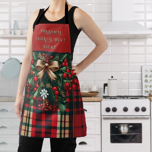 Tablier Vaches et baies de Noël Plaid Apron