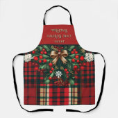 Tablier Vaches et baies de Noël Plaid Apron (Recto)