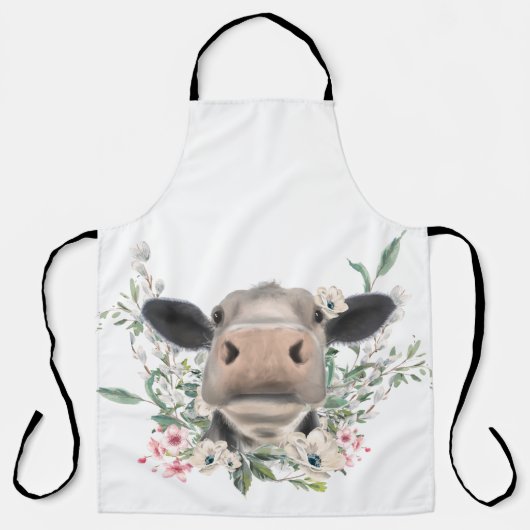 Tablier vaches nez baiser fleurs aquarelle gris animal de  (Recto)