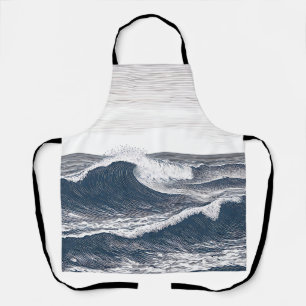 Tablier Vague océanique en monochrome de style linéaire